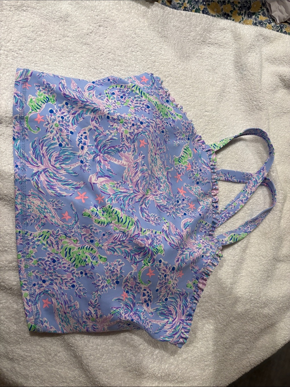 Lilly Pulitzer athletic top. XL Lavender Tropical Print ruffle trim